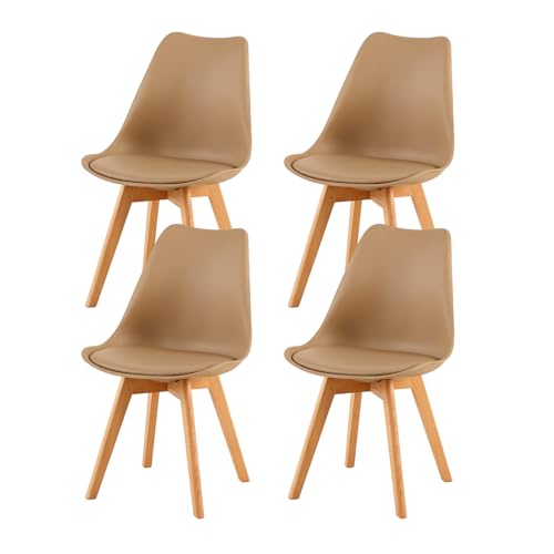 Eggree Pack 4 Sillas De Comedor Sillas Cocina Nordica Con Asiento Tapizado De Cuero Pu Y Patas De Haya, Caqui Eggree Pack 4 Sillas De Comedor Sillas Cocina Nordica Con Asiento Tapizado De Cuero Pu Y Patas De Haya, Caqui