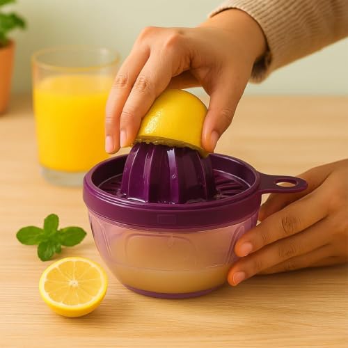 Image of Premium Manual Citrus Juicer with Strainer | Lemon Squeezer & Orange Juicer | Hand Press Juicer with Seed Separator & Juice Collector Bowl | Easy to Use Kitchen Tool (Purple)