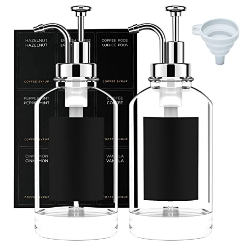 Qepakui Kaffee Sirup Spender Für Coffee Bar, Kaffee Pump Dispenser Mit 9 Etiketten, Kaffeesirup Mundspülung Mundwasser Spender Für Das Badezimmer, 16oz 500ml, 2er Set Cover