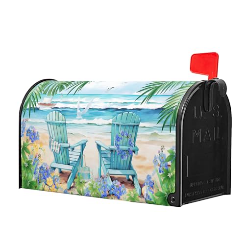 Image of Kawani Summer Nautical Mailbox Cover Magnetic Beach Life and Palm Leaf Standard Size 18 X 21 Flowers Ocean Holiday Wrap Post Letter Box Decorative for Home Outdoor Garden