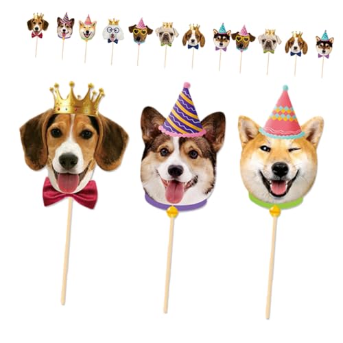 Veemoon 56stücke Hundefigur Geburtstagsdeko Tierparty-Artikel mit Hundemotiven Kuchendekorationsset mit Welpengesichtern Cupcake-Picker für Haustier-Geburtstagsfeiern