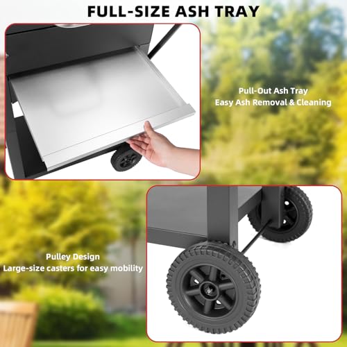 Holzkohlegrill Groß mit Deckel und Gusseisen Grillrost – Edelstahl Grillwagen für Outdoor Garten, Camping BBQ & Smoker
