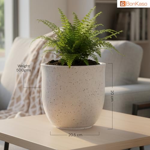 Image of Bonkaso 8 Inch Jaguar Planter for Indoor & Outdoor Use | Round Heavy Duty Polymer Flower Pot | Lightweight Weather Resistant Modern Gamla for Living Room Balcony & Terrace (White)