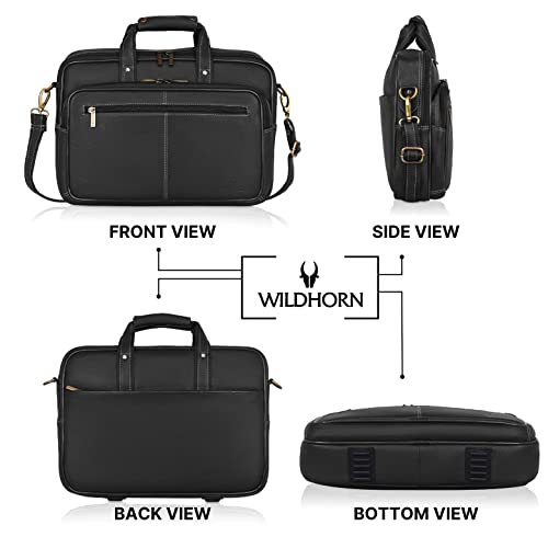 Image of WildHorn Classic Leather 15 inch Laptop Messenger Bag for Men I Office Bags I Travel Bags I Carry Handles with Adjustable Strap I DIMENSION: L- 15.5 inch H-11.5 inch W- 3.5 inch