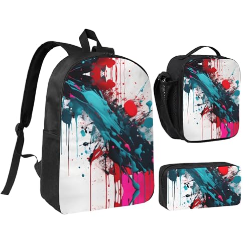 Sac à dos 3 en 1 43,2 cm avec trousse et sac repas noir abstrait