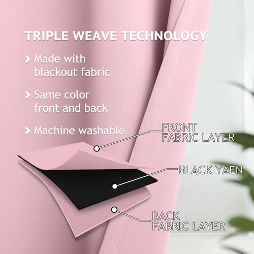 Image of COSVIYA Grommet Room Darkening Pink Curtains 63 inch Length for Bedroom | Light Blocking Insulated Thermal Curtains for Living Room, Blackout Thick Polyester Window Drapes,38x63 inches, 2 Panels