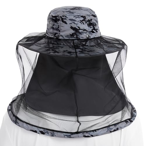 Image of BASSDASH UPF 50+ Mosquito Sun Hat with Hidden Head Net and Neck Flap for Men Women Outdoor Fishing Hiking Camping