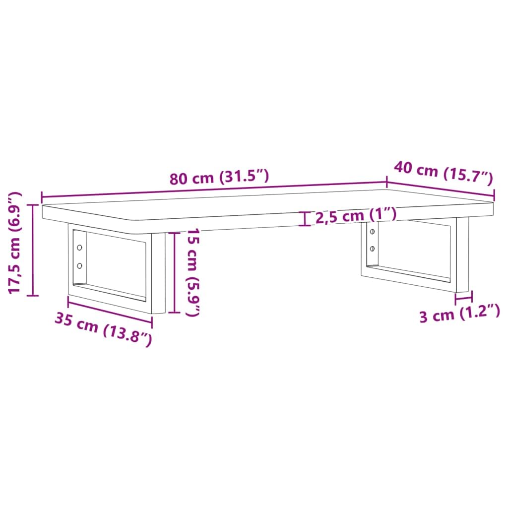 Scaffale per lavandino, montaggio a parete, in acciaio e legno massello di faggio, 80 x 40 cm, con 2 supporti bianchi, salvaspazio per bagno, ripiano stabile per lavabo e mobili da bagno