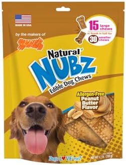 Natural NubzDog Treats, Peanut Butter Flavor, Large, 15 Count (Pa...