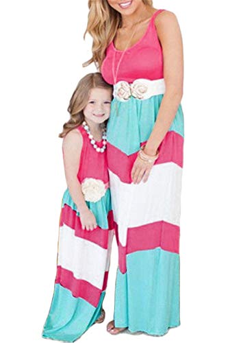 FLITAY Boat Neck Mommy and Daguhter Dress Swing Hem Stripe Dress Womens and Girls A Line Sleeveless Mom and Children Dress