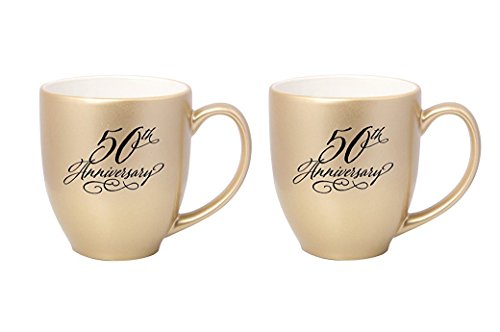 Set of 2 James Lawrence 50th Anniversary Metallic Gold Coffee Mugs
