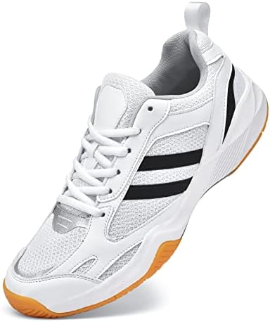 Tennis Shoes for Men Women Lightweight Pickleball All Court Shoes Indoor Outdoor Sneaker with Arch Support Court Training Racketball Squash Volleyball Shoes White Black M6