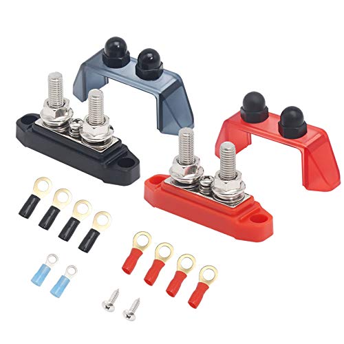 Recoil S2P-516 Busbar Dual 5/16â€ Studs and #8 Screw Terminal Power Distribution Block with Ring Terminals Pair Red & Black