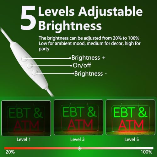 Image of EBT&ATM Neon Signs for Wall Decor Neon Lights for Business Led Signs Suitable for Convenience Stores Supermarkets restaurant Office Bar Pub 5V Power Adapter 17.3 * 10.2 Inch(Green+ Red)