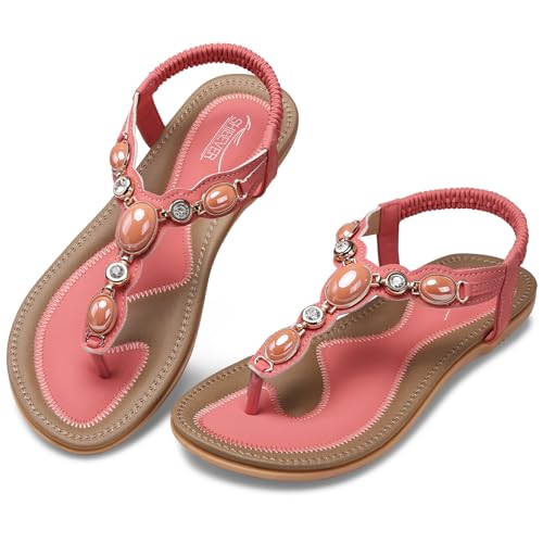 Image of SHIBEVER Flat Sandals for Women Dressy: Summer Comfortable Dress Thong Flats Sandal
