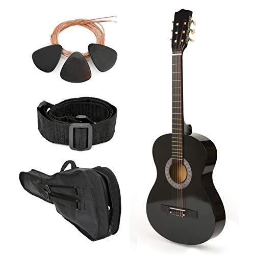 NEW! 38" Left Handed Black Wood Guitar With Case and Accessories for Kids/Boys/Teens/Beginners