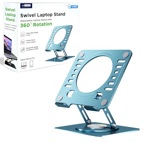 Image of Uncaged Ergonomics Swivel Laptop Stand for Desk, Adjustable Computer iPad Stand for Desk w / 360 Rotation, Portable Laptop Holder for Home Office Ergonomic Supplies (Ocean Blue)