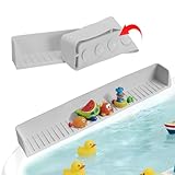 Bawanglo Bathtub Splash Guard for Tub Kids- 31' Extra Long Silicone Bath Play Shelf, Toy Tray & Caddy Holder, Prevent Water Spills & Messy Floors, Tub Edge Guard for Bathroom- Grey