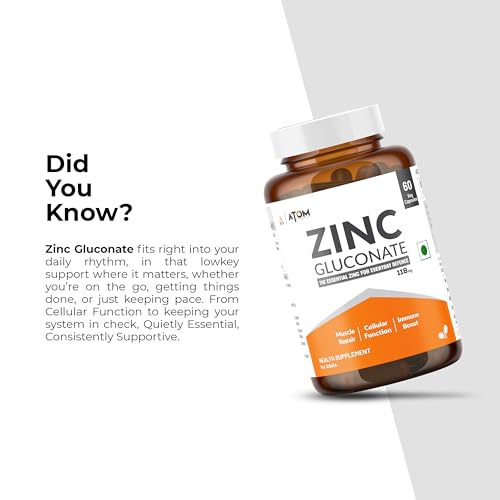 Image of AS-IT-IS Nutrition ATOM Zinc Gluconate 118mg I 17mg Elemental Zinc I 60 Veg Capsules I Energy, Immunity, Skin Health & Antioxidant Support