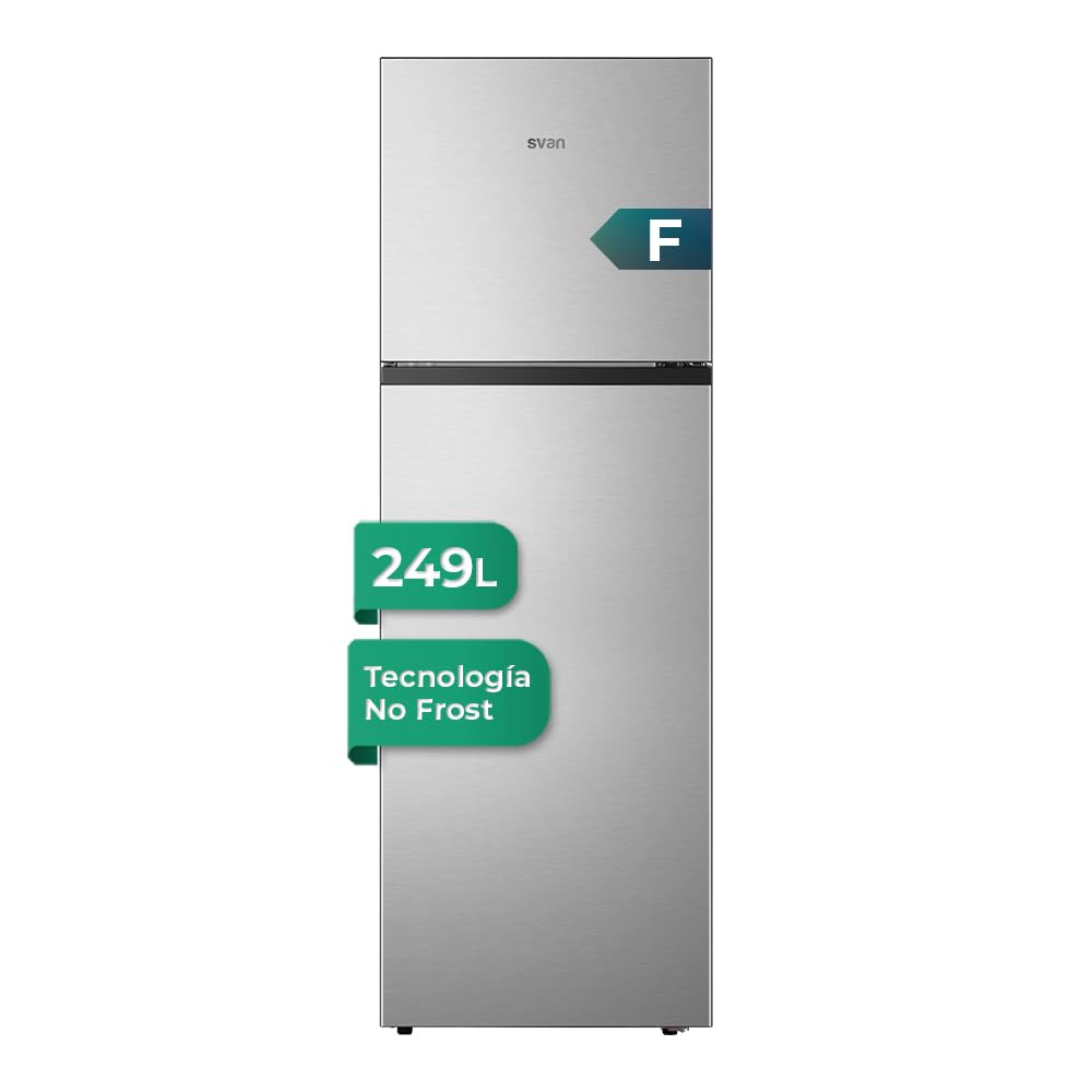 SVAN Frigorífico Combi 2 Puertas Inox SF175501FNFX. Capacidad 249 Litros, Puerta Reversible, Bajo Nivel Sonoro, Eficiencia Energética Clase F