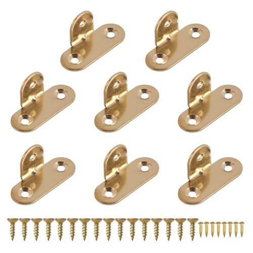 Laroal Lot de 8 supports d'angle en laiton en forme de T à 90 degrés, supports d'angle robustes en forme de L avec vis pour cadre, miroir, meubles, renfort de connexion, armoires, bureaux, étagères