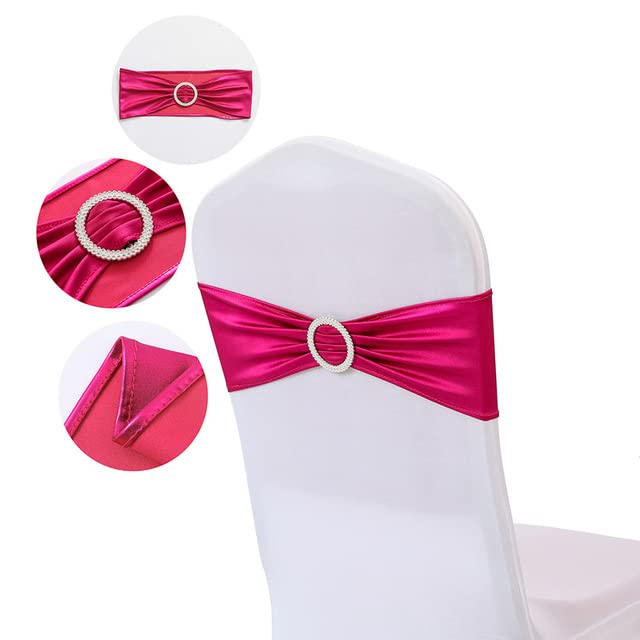 10 pezzi di papillon for sedia da matrimonio con fibbia rotonda e(Fuchsia)