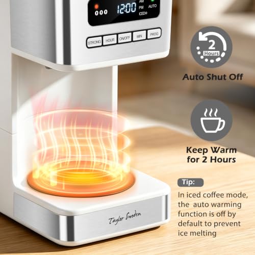 Image of Taylor Swoden Programmable Coffee Makers 12 Cup, White & Stainless Steel