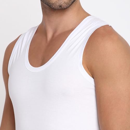 Image of Poomer Premium Cotton Pure White Vest for Mens - Pack of 4