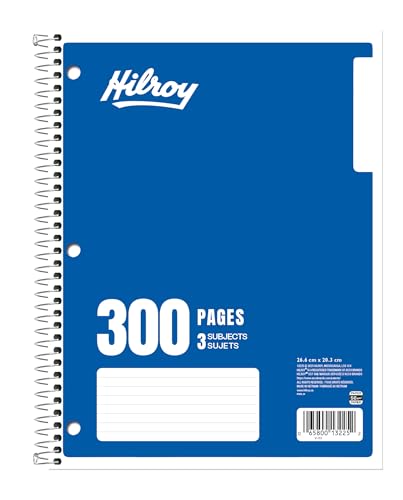 Hilroy 3-Subject Coil Notebook, 8" x 10.5", Wide Ruled, 3-Hole Punched, 300 Pages/150 Sheets, 1 Notebook, Colour May Vary (13225) image 2