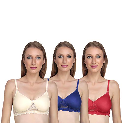 Image of Women Padded Bra - Made of Pure Cotton Full Coverage Non Wired Seamless Pushup Soft Cup for T-Shirt Saree Dress Sports Garment for Daily Use Everyday