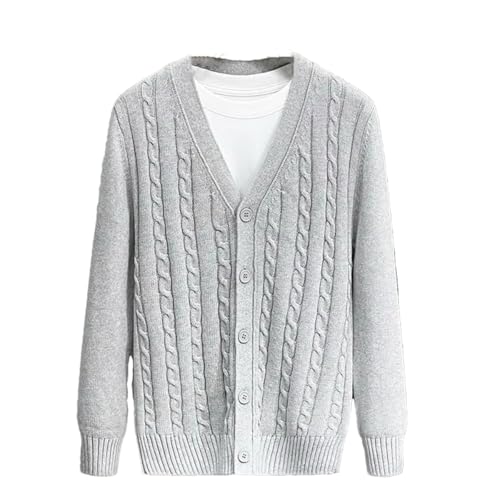 Men Cotton Sweater Long Sleeve V-Neck Sweaters Loose Solid Button Tops Thick Knitting Casual Cardigans Gray