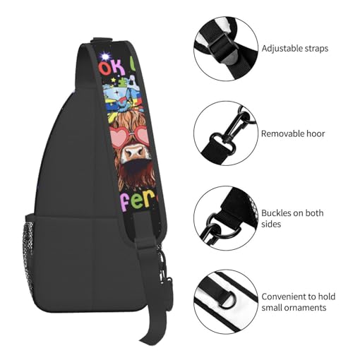 Highland Cow with Autism Puzzle Heart Sunglasses Sling Backpack Unisex Crossbody Chest Bag Shoulder Chest Bag For Women Men Hiking Travel 5