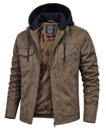 Image of Blaq Ash Men's Faux Suede Biker Jacket with Removable Hood | Fleece Lined, Zip Closure, Black