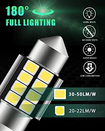 GLL C5W Bulbs 31MM Festoon Bulbs with 2835 8SMD 200 Lumes 6500K for Car Interior Lights Dome Lights Number Plate Lights
