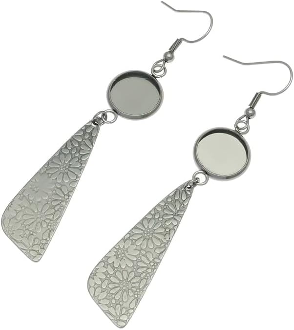 12pcs Stainless Steel Earring Blank Settings with Daisy Tassel 10mm 12mm Cabochons Earring Bezel Trays for Jewelry DIY Making (10mm) - Image 2