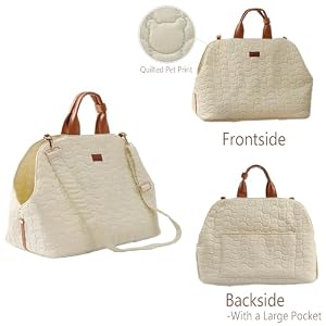 HSC PET Cats Carrier Quilted Pet Purse Soft-Sided Leisure Puppy Pups Traveling Go to Vet,Hide Pet Function Handbag with Large Pocket,11 lbs Puppy/14 lbs Cat or Kittens (Cream Color) HSC PET Cats Carrier Quilted Pet Purse Soft-Sided Leisure Puppy Pups Traveling Go to Vet,Hide Pet Function Handbag with Large Pocket,11 lbs Puppy/14 lbs Cat or Kittens (Cream Color)
