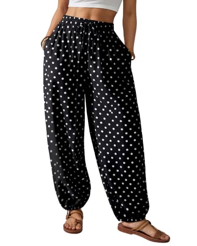 Bsubseach Cotton Harem Pants Women Balloon Trouser Wide Leg Baggy Pants