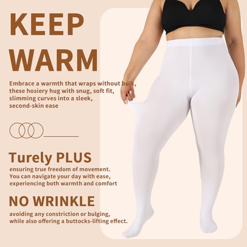 Image of DancMolly Plus Size Fleece Lined Tights Winter Warm Womens Tights, High Waisted Opaque Pantyhose