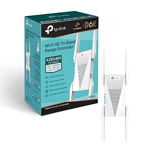 TP-Link RE815XE AXE5400Mbps Tri-Band Mesh WiFi 6E Internet Booster, Range Extender Booster Hotspot with 1 Gigabit Port, 160 MHz Channels, Built-In Acc