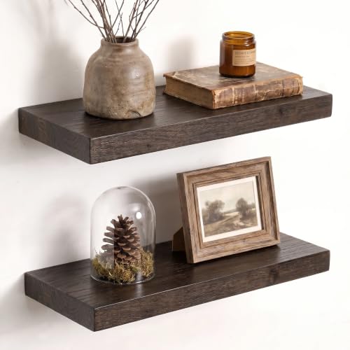 Image of Fun Memories 16 inch Elm Wood Floating Shelves for Wall, Walnut Finish, 2 Pack