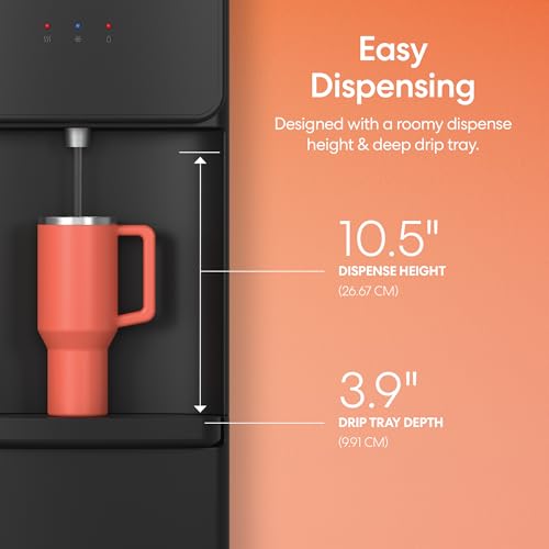 Image of Brio 130 Series Bottom Load Water Cooler Dispenser for 5 Gallon Bottles, Hot, Room & Cold, Great for Home or Office, Child Safety Lock, Empty Bottle Alert, Energy Star 3.0, Black
