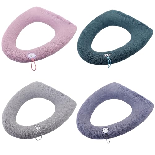 Embhlitfe 4 Stück WC-Sitzwärmer,Toilettensitzbezug Warm Toilettensitzauflagen Waschbar Toilettendeckel Deckel Kissen mit Aufhängeschlaufe,WC-Sitze für Meisten Toiletten