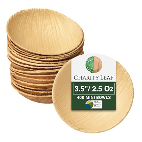 Charity Leaf Disposable Bamboo 3.5" Round Mini Bowl (400 pcs) Dipping Bowls | Bamboo | All Natural and Biodegradable | Charcuterie Boards, BBQs, and Parties