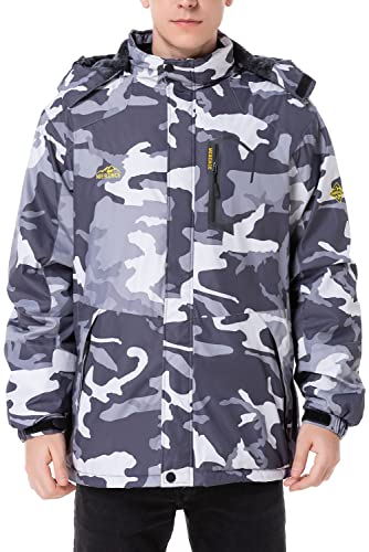 Men's Waterproof Ski Jacket Fleece Windproof Mountain Winter Snow Jacket Warm Outdoor Sports Rain Coat with Hooded U220WCFY028,Black camo,XL