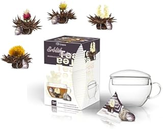 Creano Teelini czarna herbata zestaw prezentowy "czarna herbata" 8 podgrzewaczy o drobnym zapachu aromatu, 1 szklana filiżanka do herbaty 200 ml z pokrywką, pierwsza herbata kwitnąca w formacie filiżanki