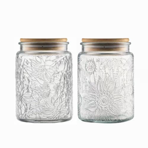 Image of ANSQU 2 Pack Vintage Glass Jars, 23.7 FL OZ Candy Jars with Lids | Coffee Canisters, Sugar Containers, Kitchen Canisters for Coffee Tea Sugar Candy Cookies, Decorative Mason Jars