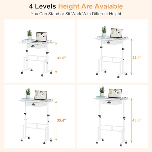 Cidaziya Adjustable Height Standing Desk for Walking Pad Treadmill, Portable Rolling Desk for Laptop with Drawer, Small Moblie Sit to Stand Desk On Wheels with Stiffener for Home Office Dorm Bedroom by Cidaziya - Used condition - Image 7