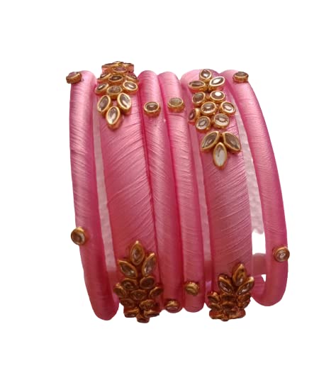 IJYA Sihan Handicrafts Kundan Work Silk Thread Bangle Kada For Women Girls 6 PC Set Wedding & Festive Occasion (Multicolor) (Light Pink, 2.6) (B09Z6NZBP8) Amazon Price History, Amazon Price Tracker