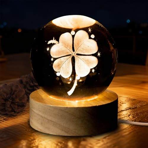 Ya en mundofriki.es: SPERMUOY Amuleto de la suerte, bola de cristal de cuatro hojas, luz nocturna LED de 60 mm, bola de cristal con base de madera, regalo de agradecimiento para mujeres, novia, Navidad, boda, San Valentín