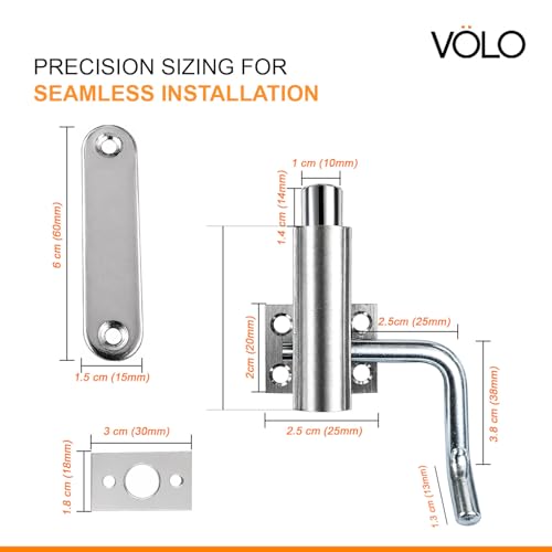 Image of Volo Premium Automatic Cam Tower Bolt /Kent Tower Bolt /Tower Bolt /Door Latch /kundi /chitakni /Chitkini (Brass TowerBolt) (Silver Satin Finish) (1 Set)